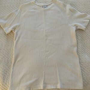 Zara Off-White Ribbed V-Neck Top